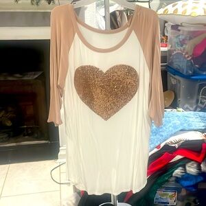 Tan three quarter sleeve with sequin heart!